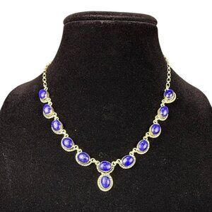 RS Sterling Womens Silver Tone & Blue Stone Necklace Chain Elegant Design